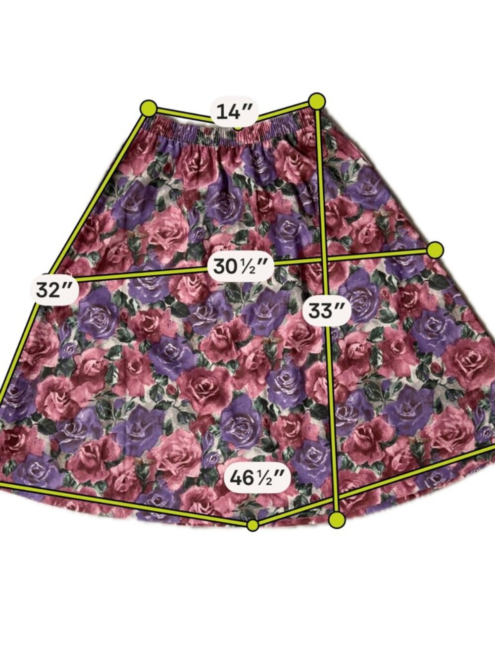 Vintage Floral Skirt Elastic Waist Size 12 Midi Purple Pink Roses Cottage USA - Picture 7 of 7